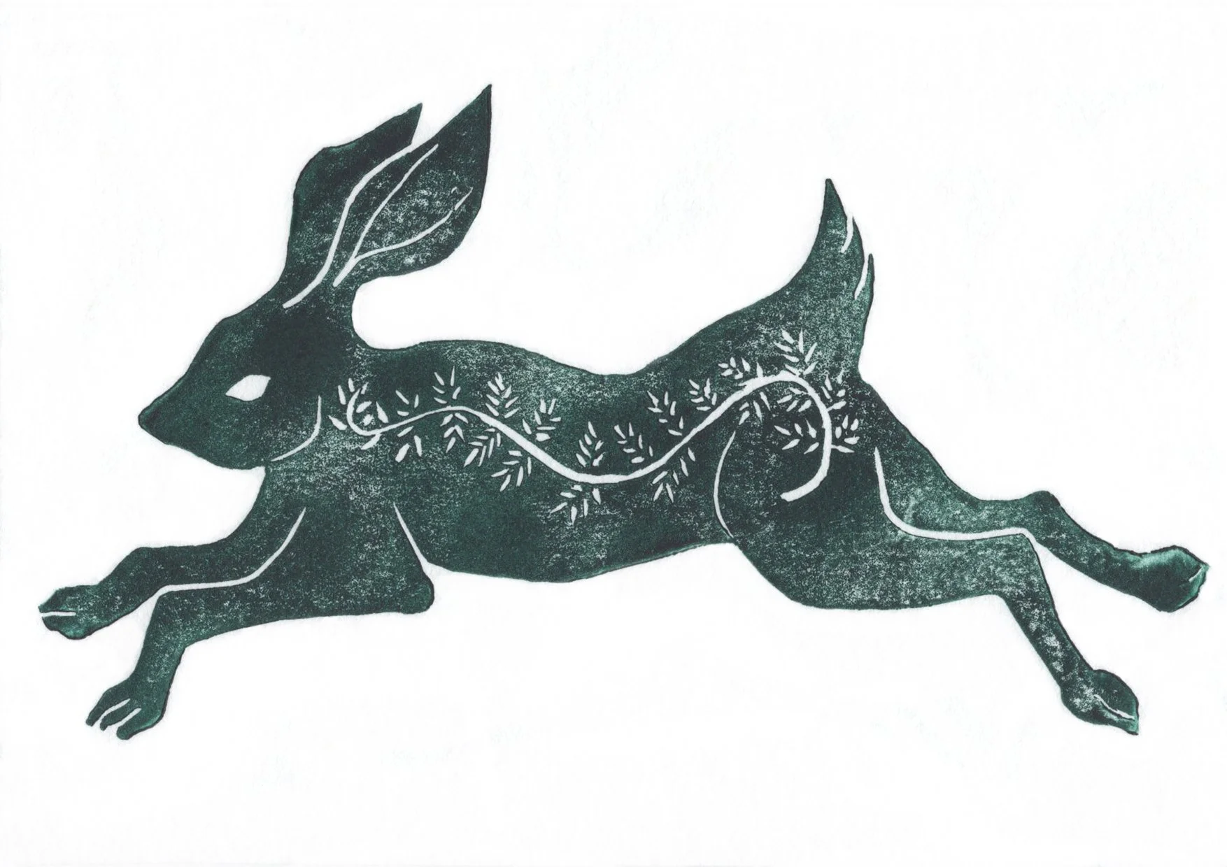 Ghost rabbit / 'They caught me, but they could not kill me' - linoprint on bamboo paper, 2024