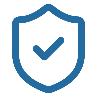 A shield icon with a check mark inside, representing security, protection, or confidential care.