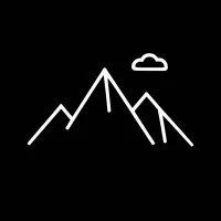Minimalist drawing of mountain peaks with a cloud in the sky