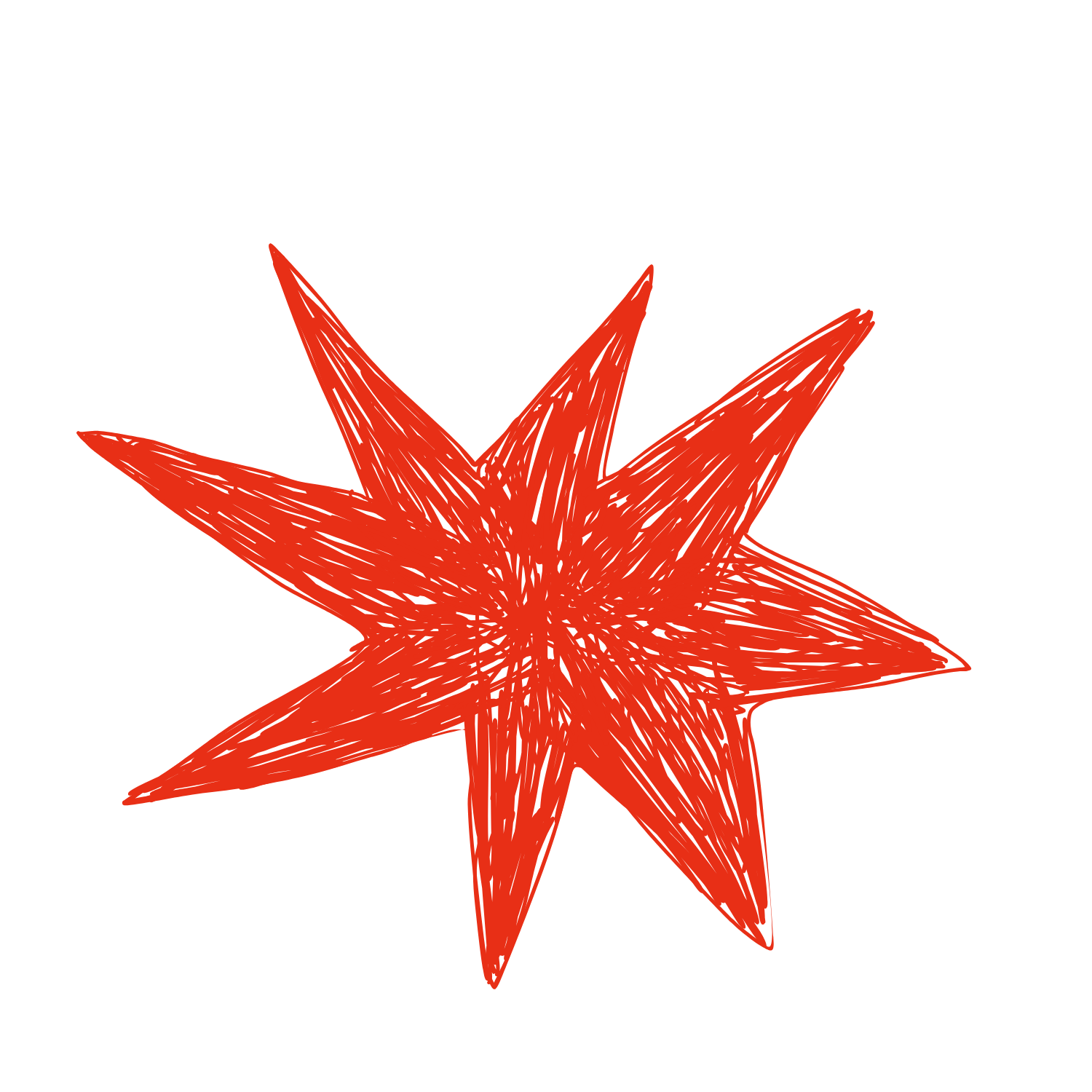 Red star-shaped in a scribbled drawing style.