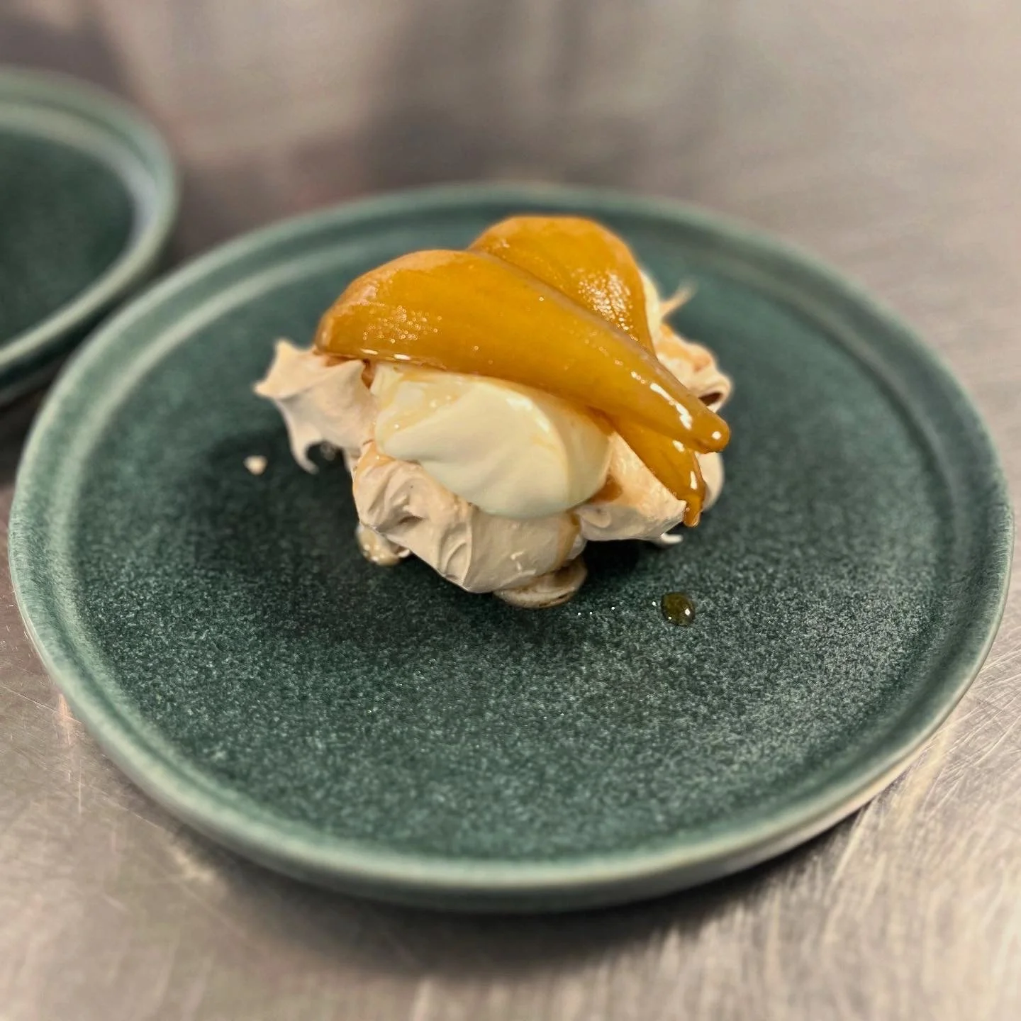 Brown sugar pavlova with poached pear & whisky caramel glaze.jpg