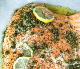 Baked Salmon & Butter Caper Sauce