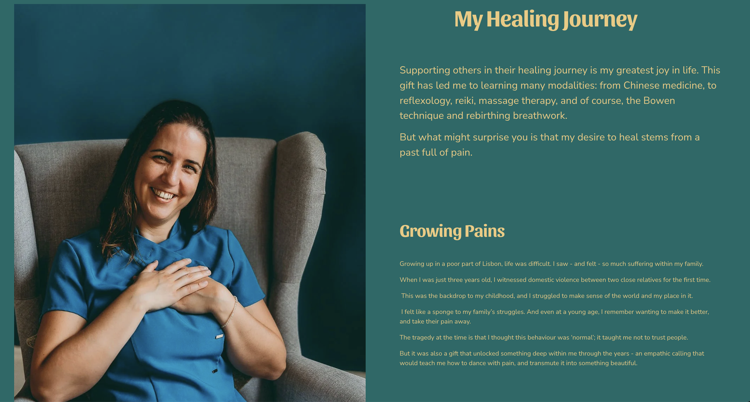 Brand coaching & storytelling services for the 'Pain-Free Therapist' and Bowen Technique practitioner, Olivia Joya