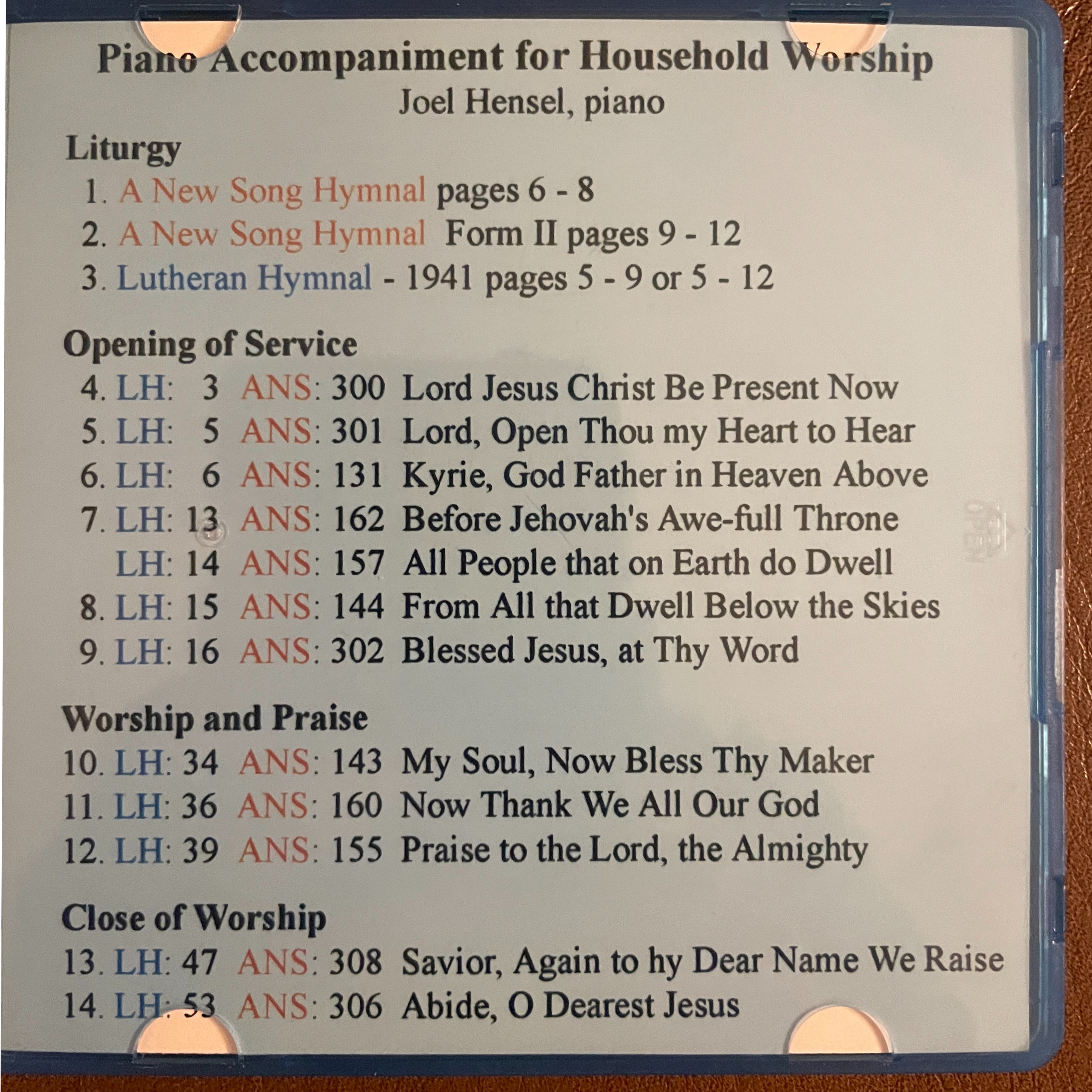 Piano Accompaniment for Household Worship