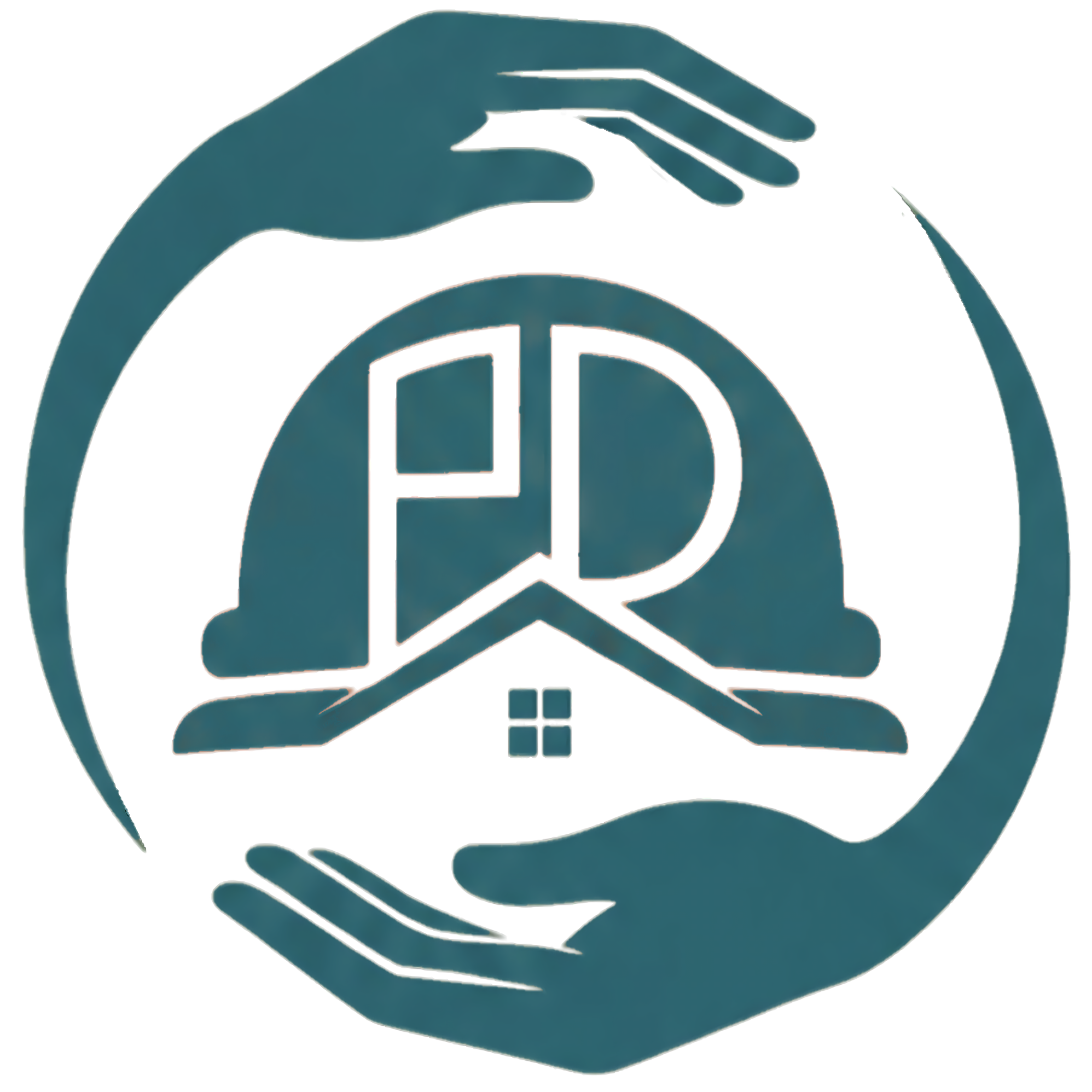 Close-up of a logo with a stylized letter 'S' inside a circle, featuring a hand reaching towards the logo.