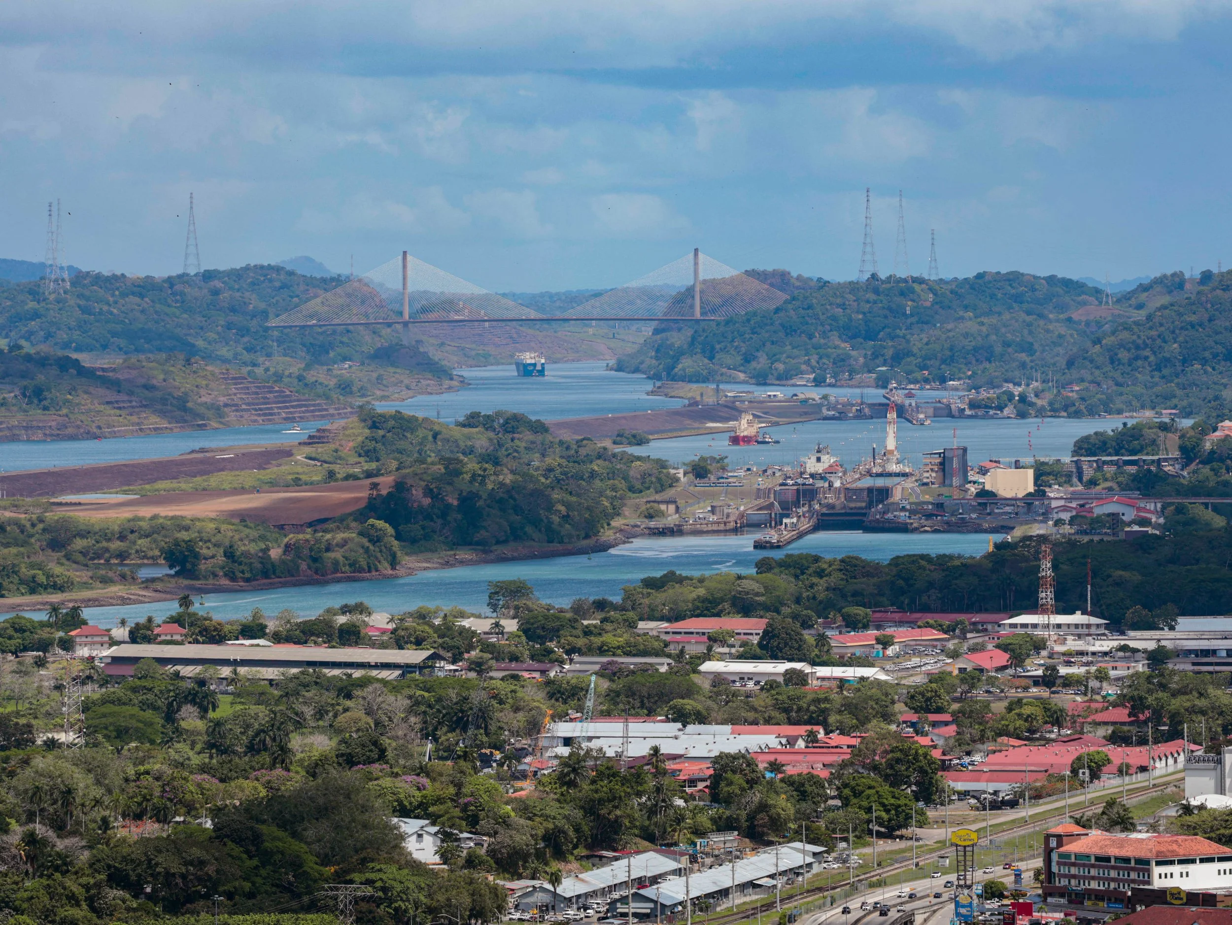 View of the Panama Canal, Miraflores and Pedro Miguel locks from Ancon Hill