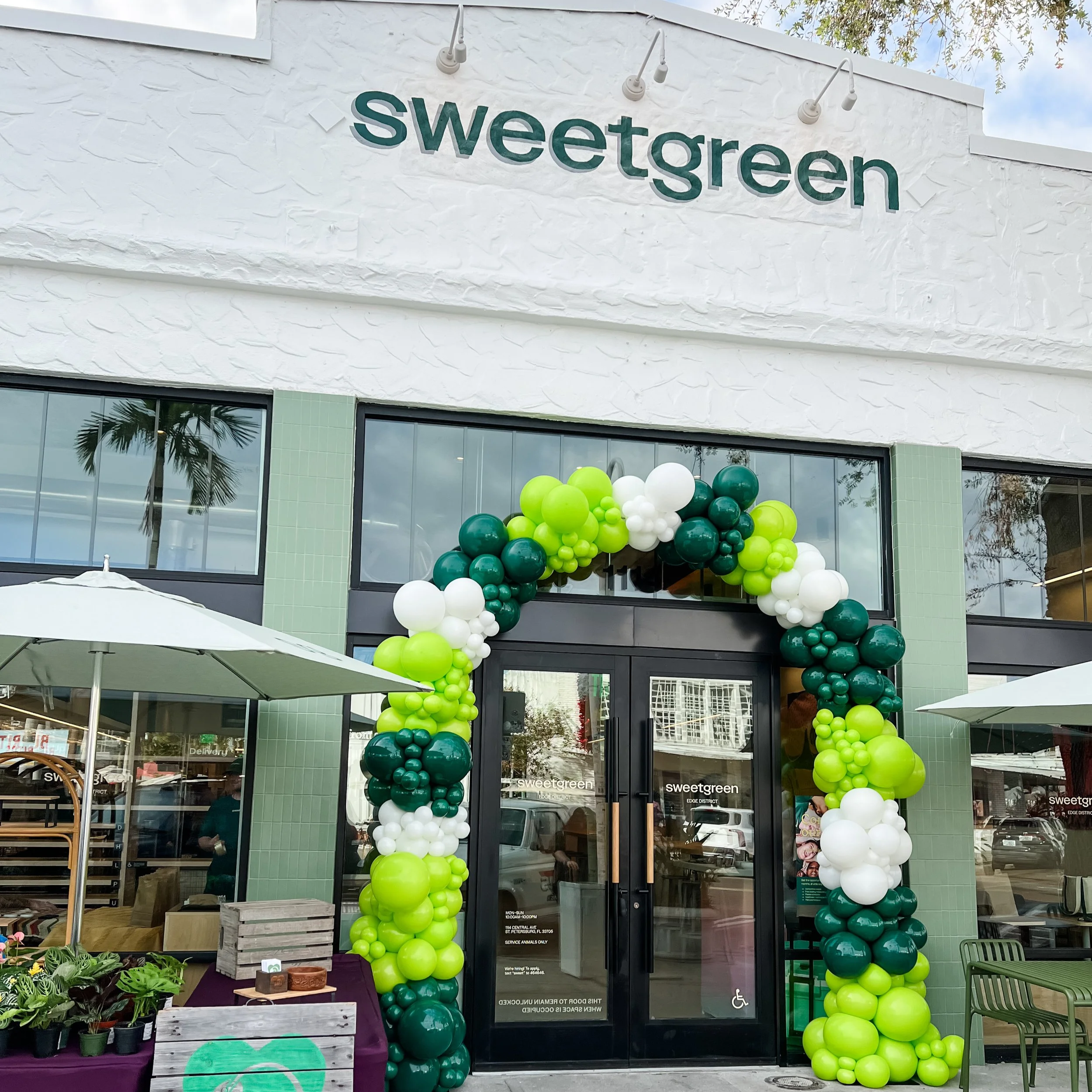 Full Balloon Arch for Sweet Green's Downtown St. Pete Location!