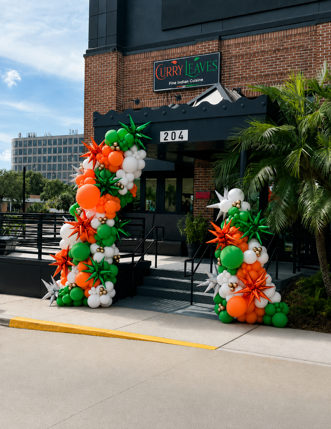 Balloon Garland with Starburst Balloons for a Grand Opening at Curry Leaves! 