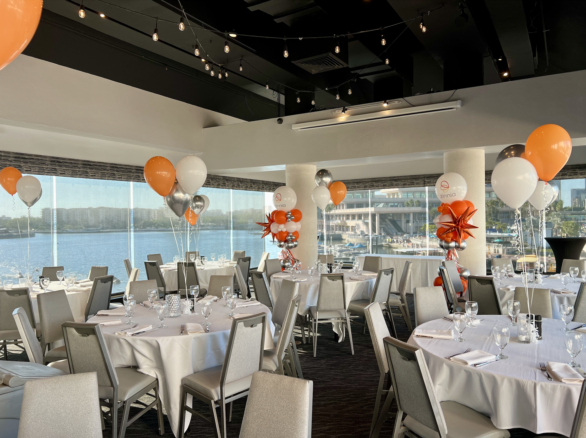 Helium Balloon Centerpieces and Organic Balloon Columns for a conference sales dinner!