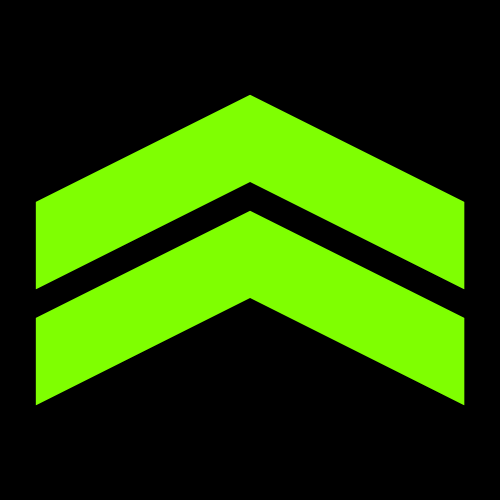 Two green chevron arrows stacked on a black background.