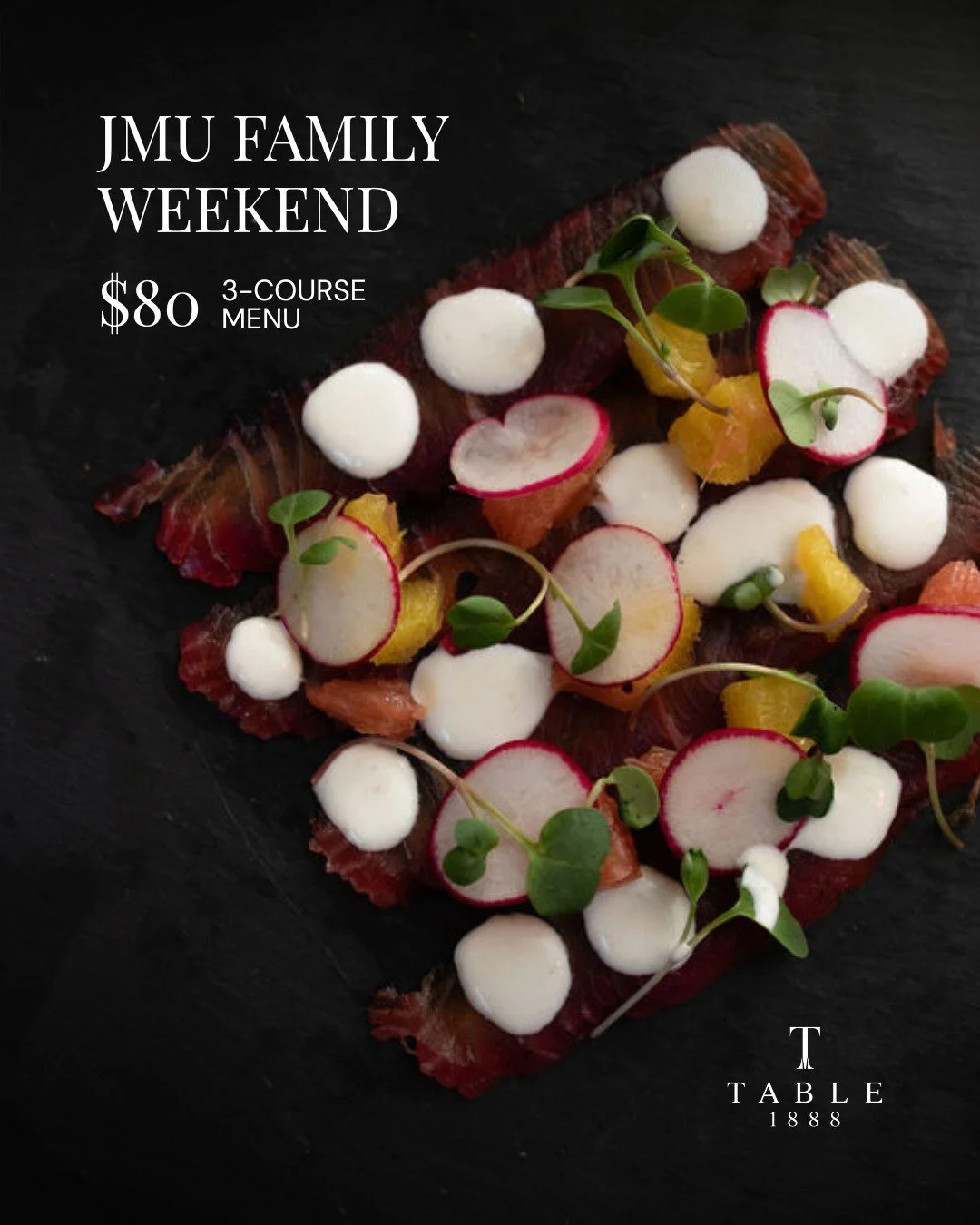 If you're planning to visit your Duke for Family Weekend, make a plan to visit us, too. 😉

Family Weekend is Oct. 1-4, and we're serving an incredible 3-course prix fixe menu at $80 per person all four days. Our menu will be announced closer to the 