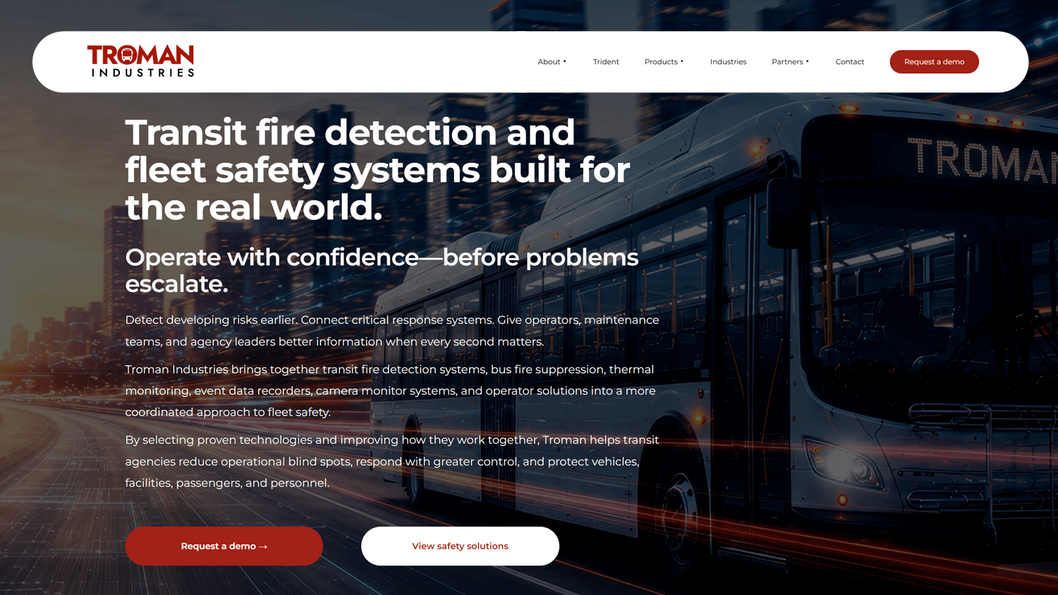 New Troman Industries website puts transit bus fire safety and Trident™ front and center