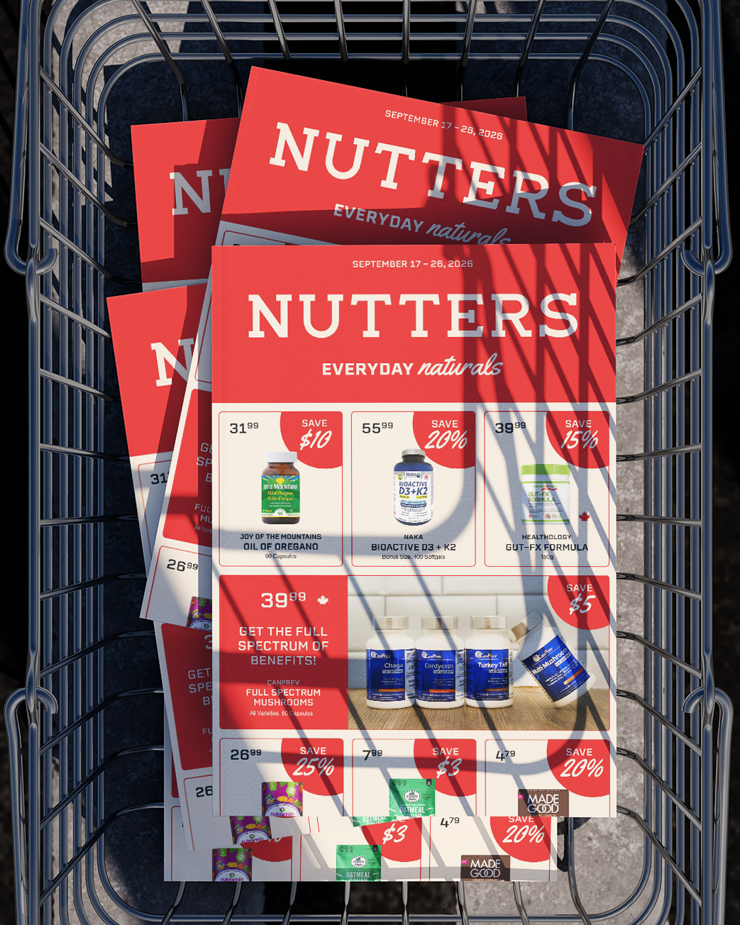 Pile of Nutters flyers in a shopping cart