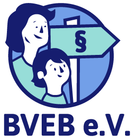 Illustration of two people, a woman and a girl, near a signpost with a paragraph symbol, and the text 'BVEB e.V.' underneath.
