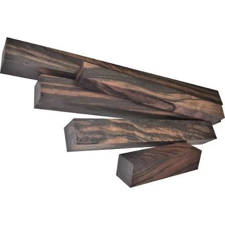 Four pieces of dark wood with natural grain patterns, shown against a white background.