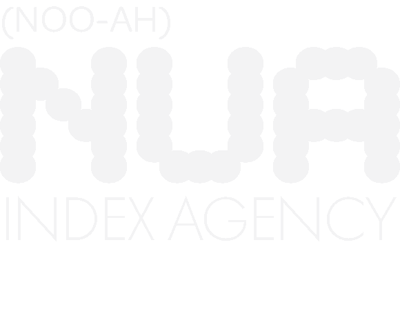 Logo for NOO-AH Index Agency with stylized dotted text and black background.