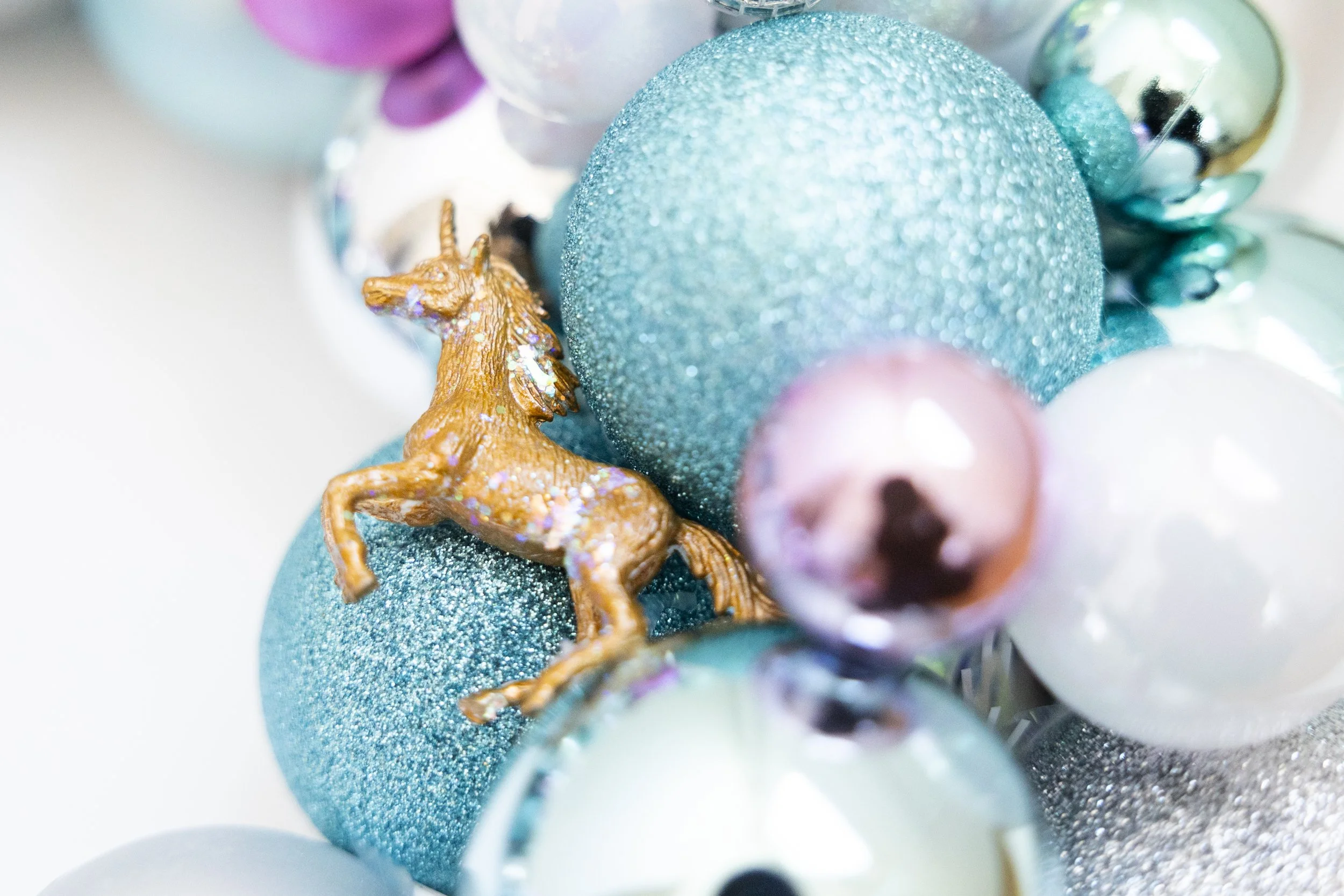 Handmade ornament wreath with gold unicorn