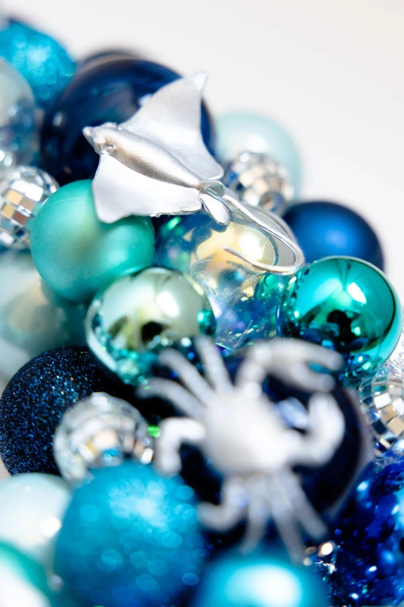 Ocean theme handmade ornament wreath with silver sea creatures and disco balls