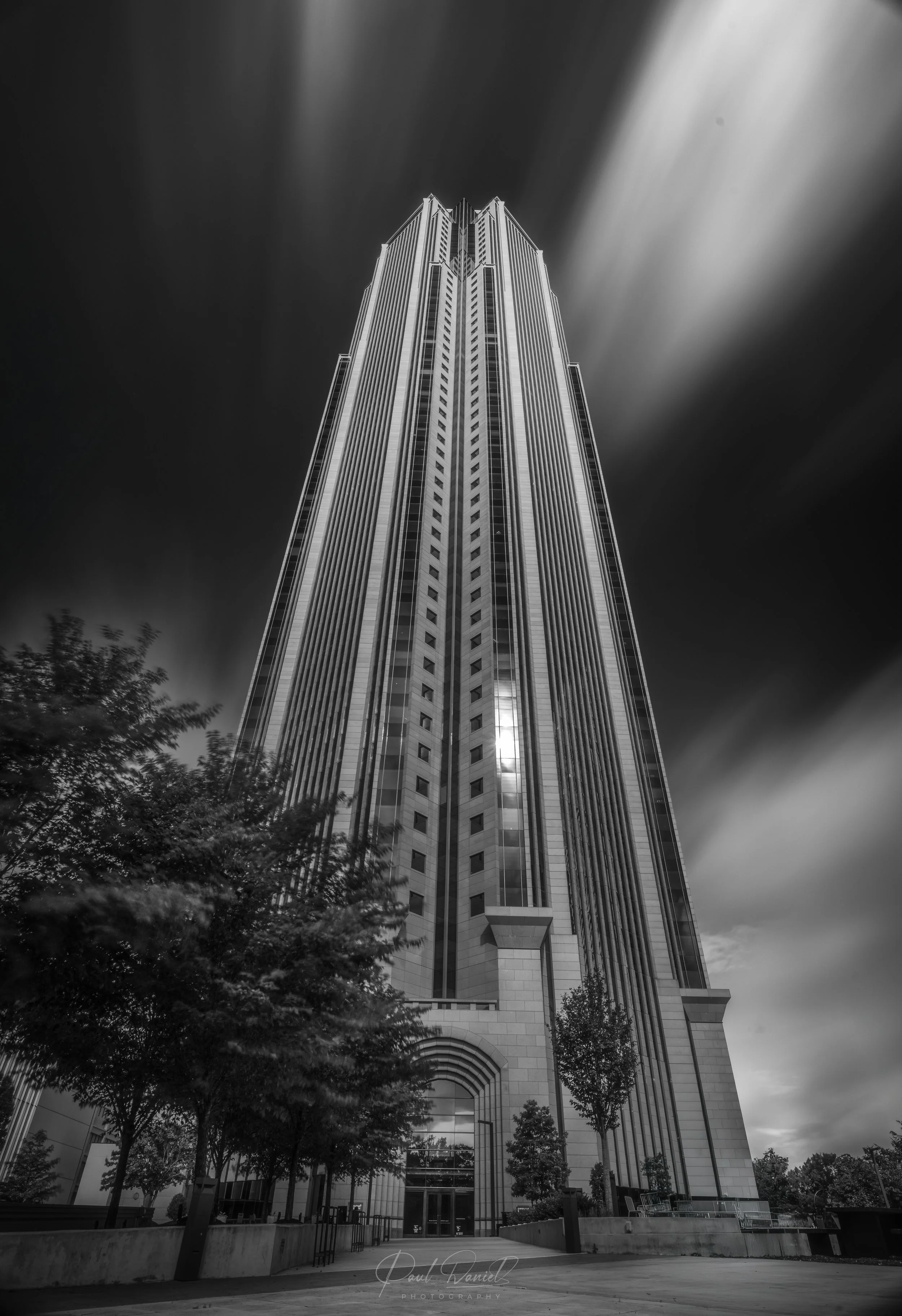 Bank of America Plaza in monochrome under dramatic clouds -- Atlanta, GA 