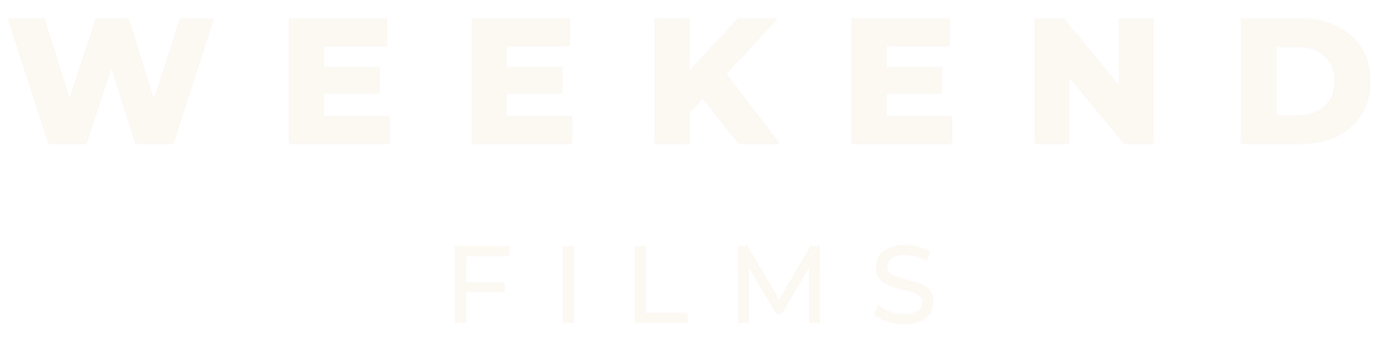 Text reading "Weekend Films" in large white capital letters on a black background.
