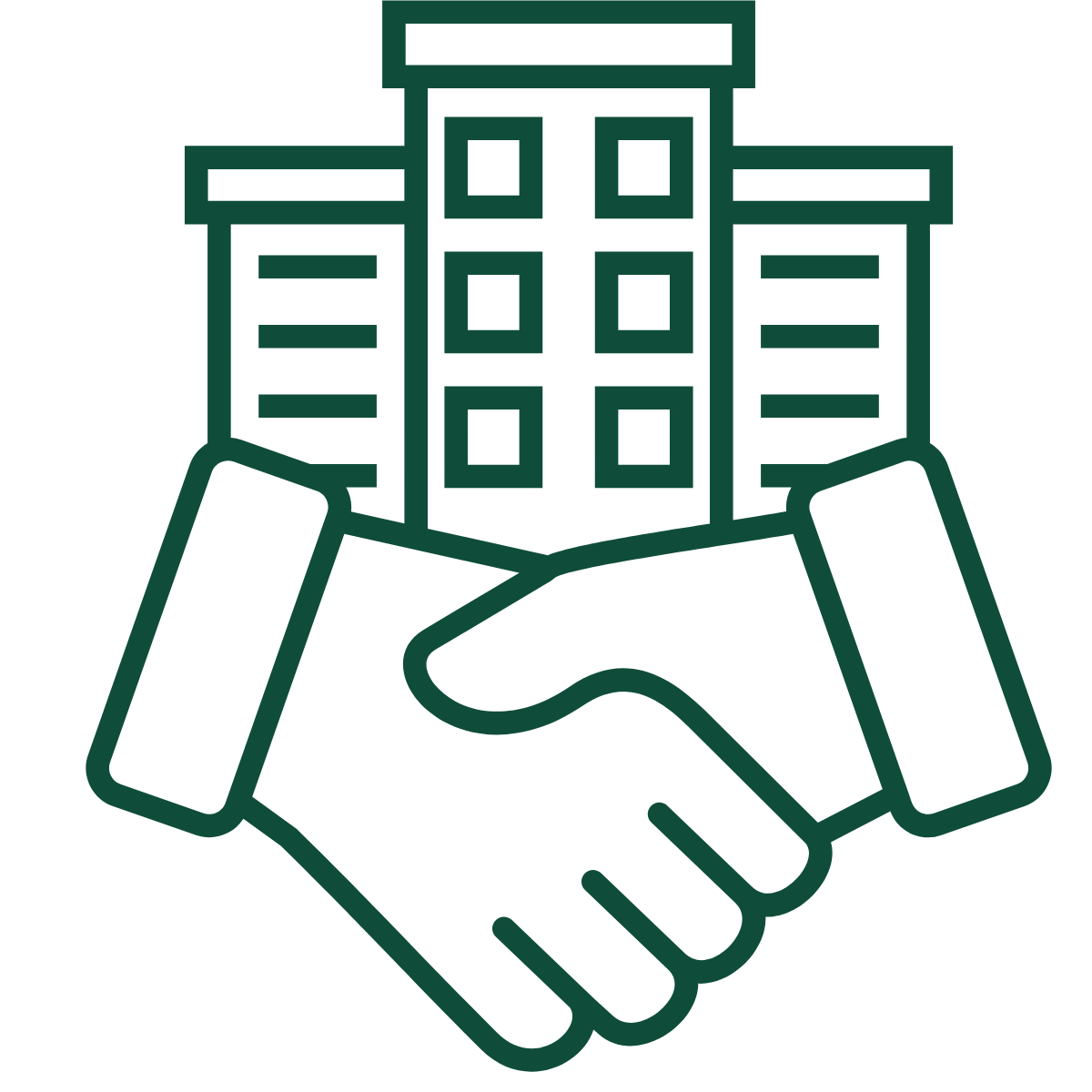 Illustration of a hand holding a building with multiple stories, representing real estate or property management.