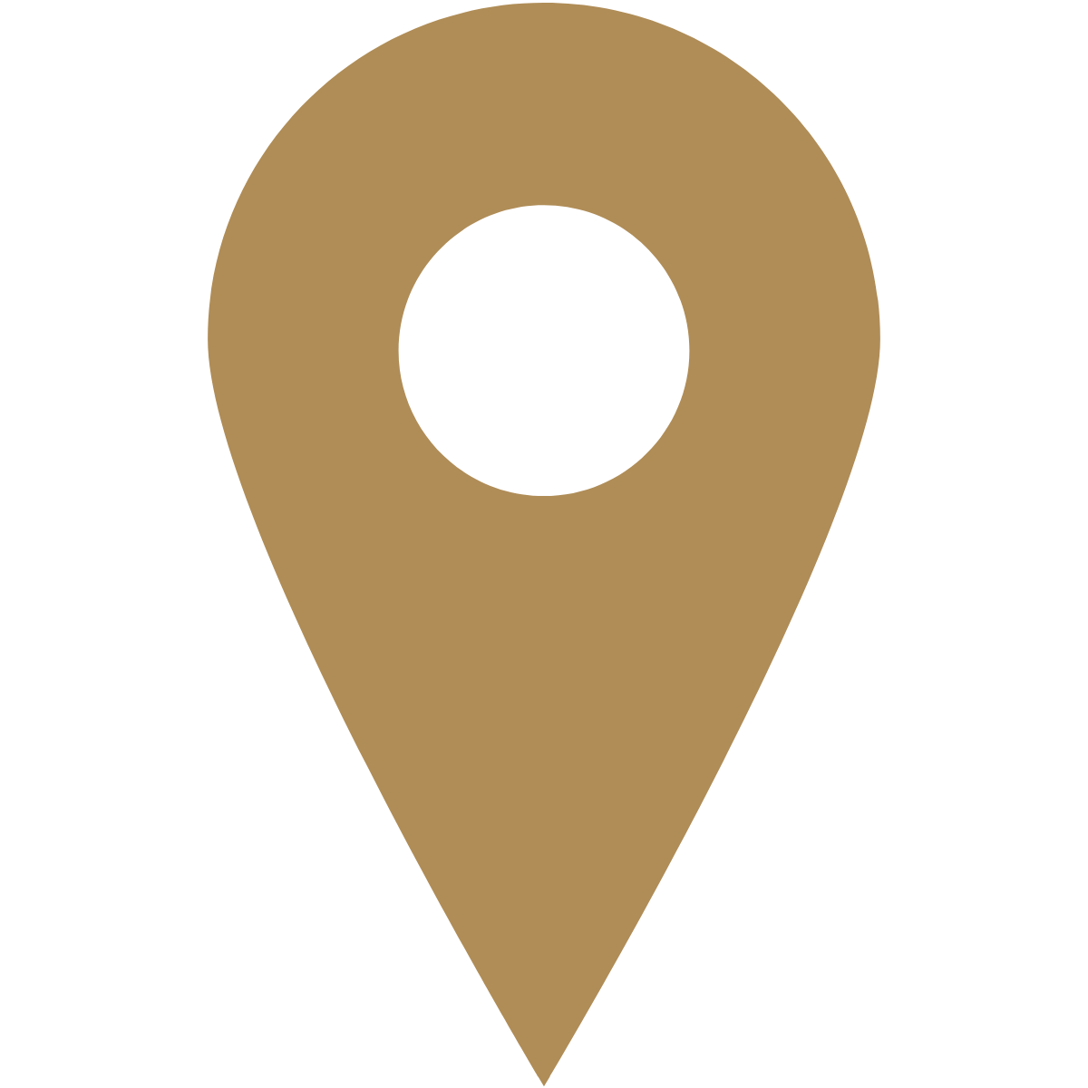 A stylized map pin icon in tan and black.