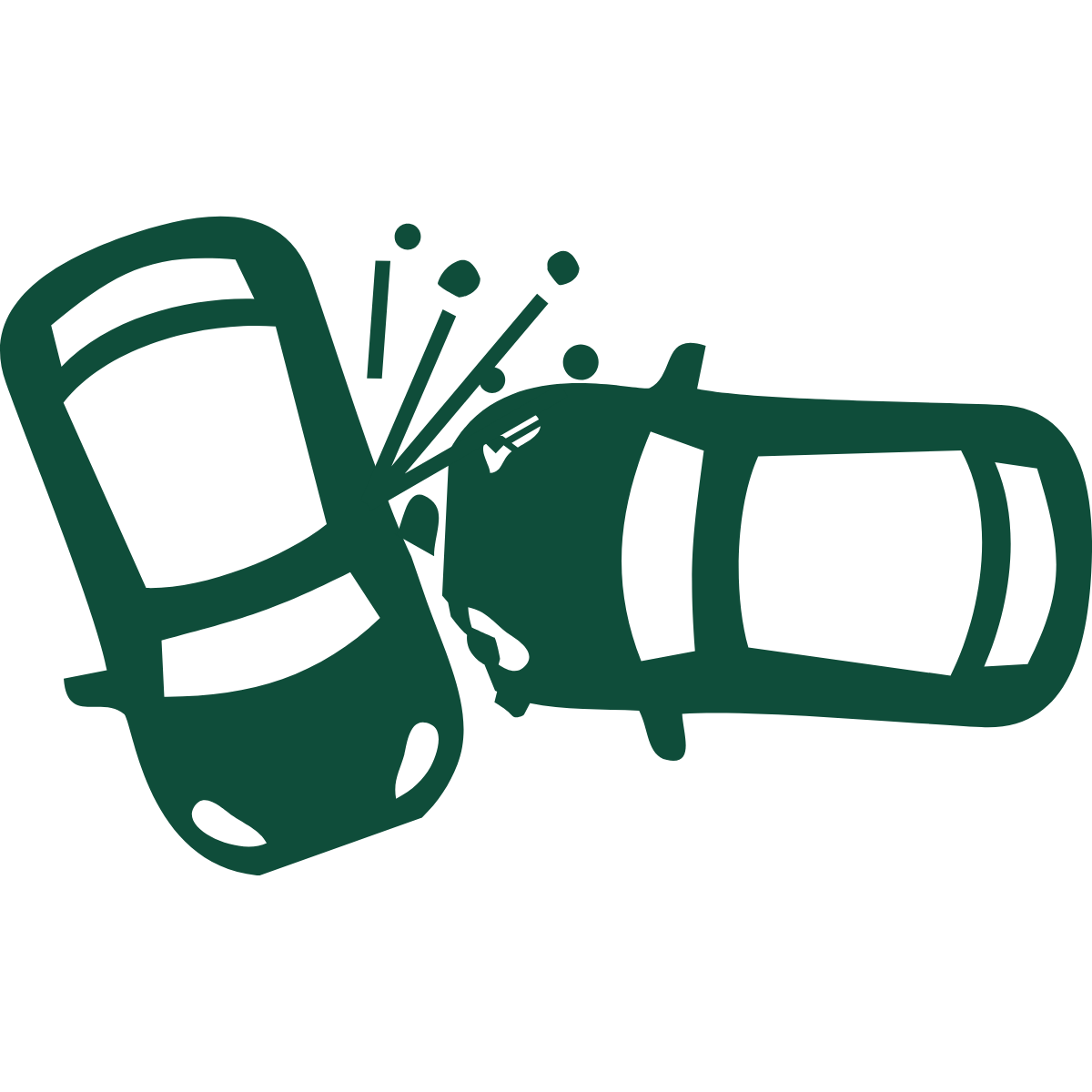Illustration of two cars colliding in a crash, with debris flying and impact marks