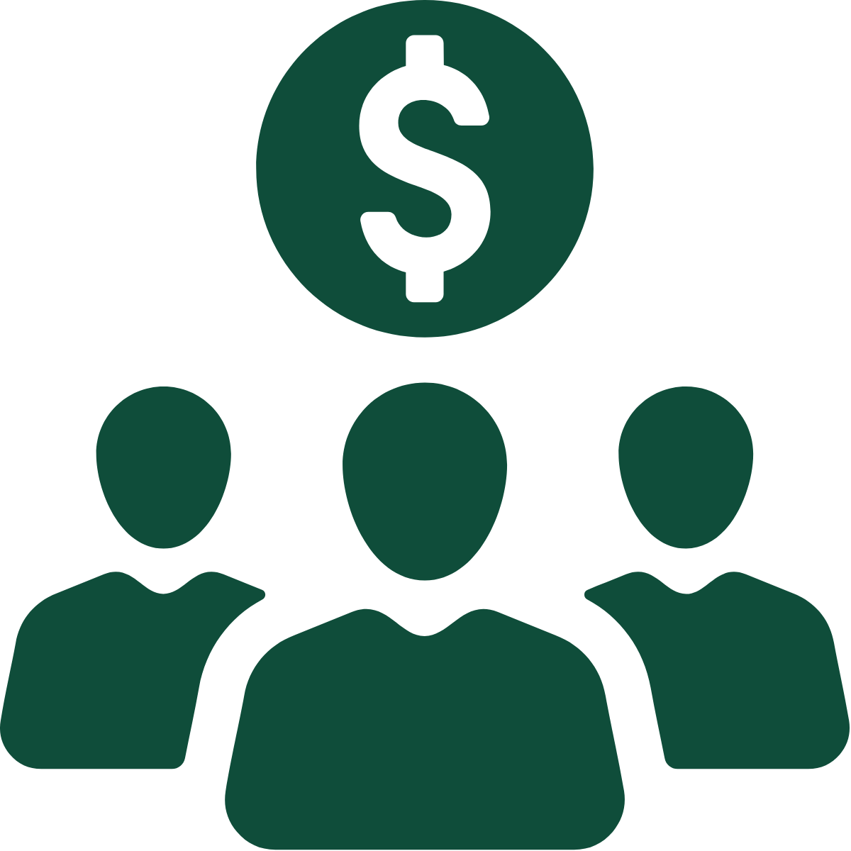 Icon of three people with a dollar sign above, representing financial or business team.