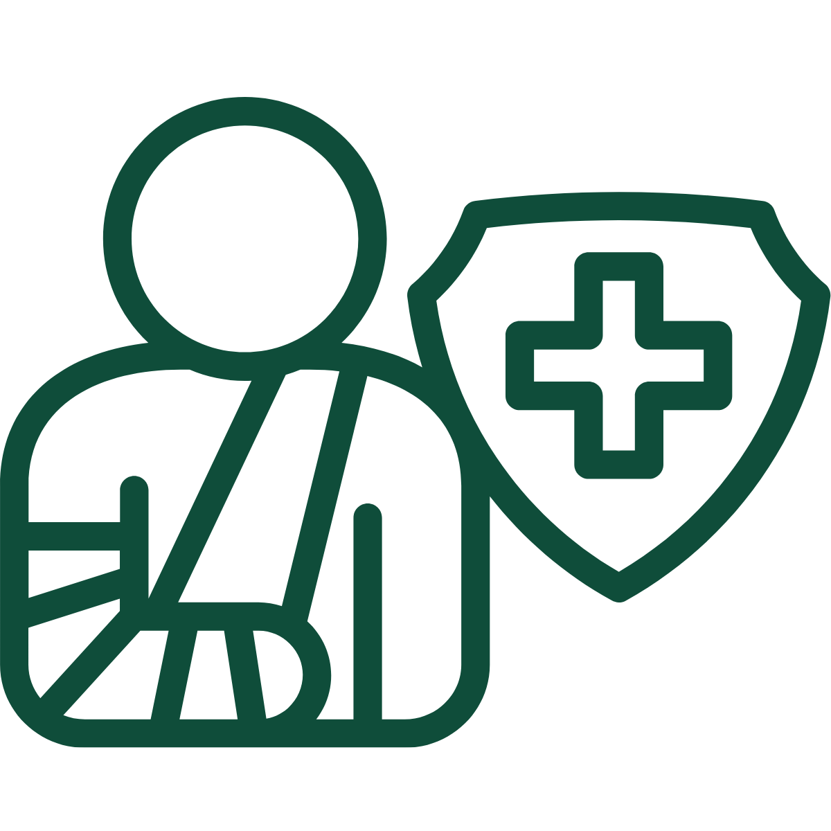 Icon of a healthcare worker or medical professional with a shield featuring a medical cross symbol.