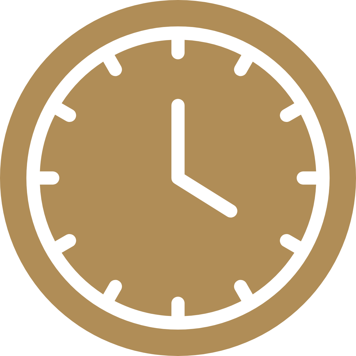 An analog clock showing the time as 3:00.
