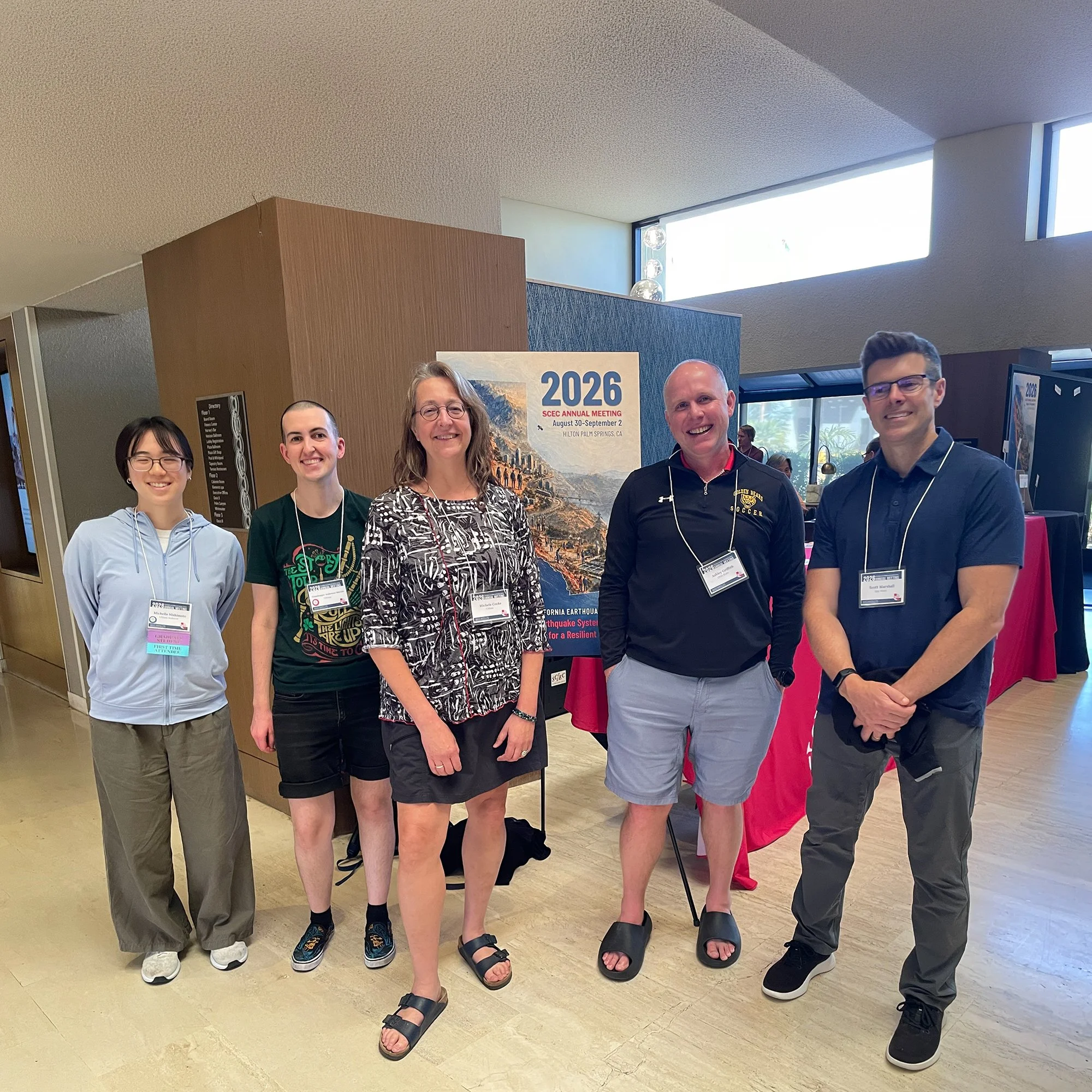 Michele Cooke and fellow researchers at the 2026 Statewide California Earthquake Center meeting