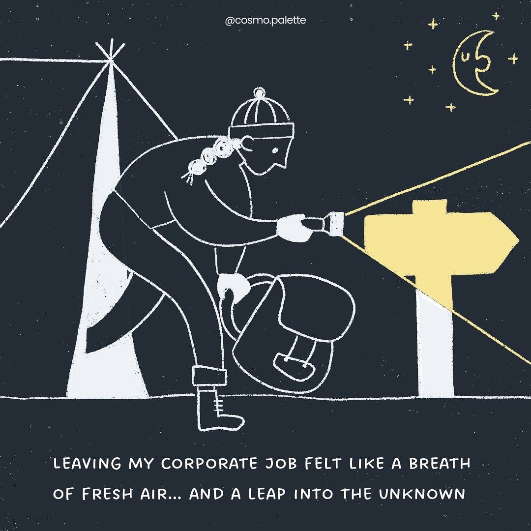 Illustration of a person camping outdoors at night, wearing warm clothes and a hat, carrying a lantern. There is a tent behind them, and they are holding a flashlight pointing toward a directional sign. The night sky is dark with stars and a moon wit