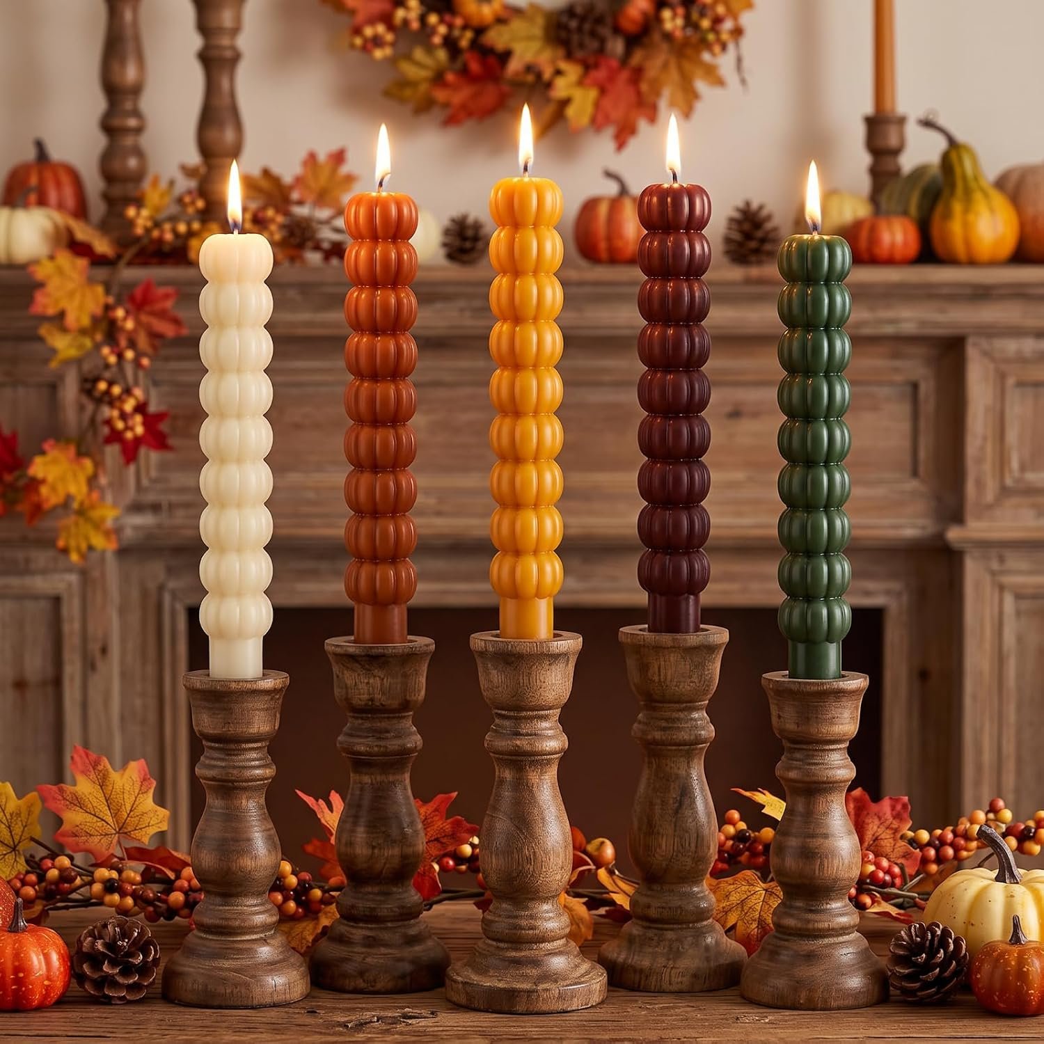 Add Autumn Charm with Conelist Pumpkin Taper Candles