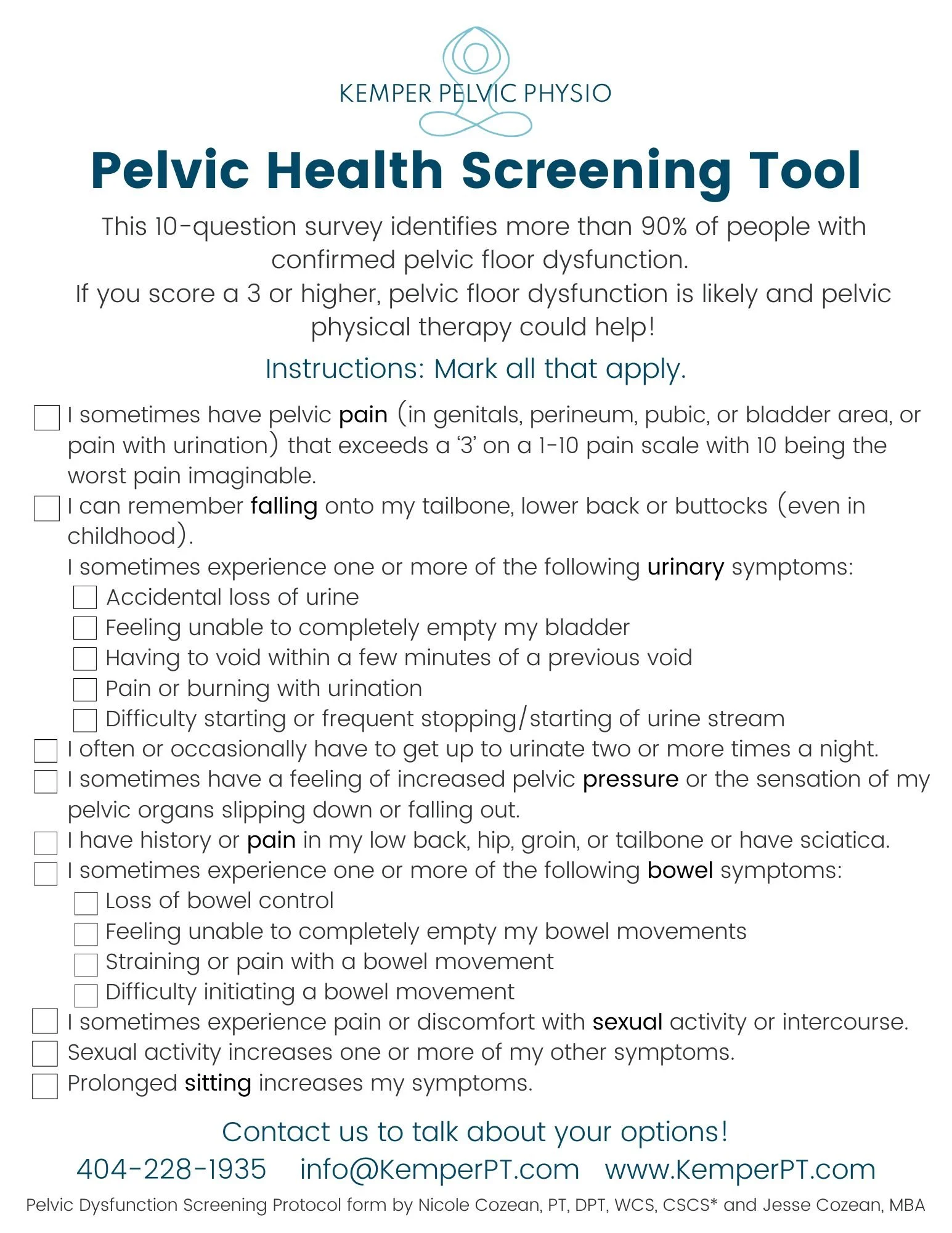 KPP's Pelvic Health Screening Tool