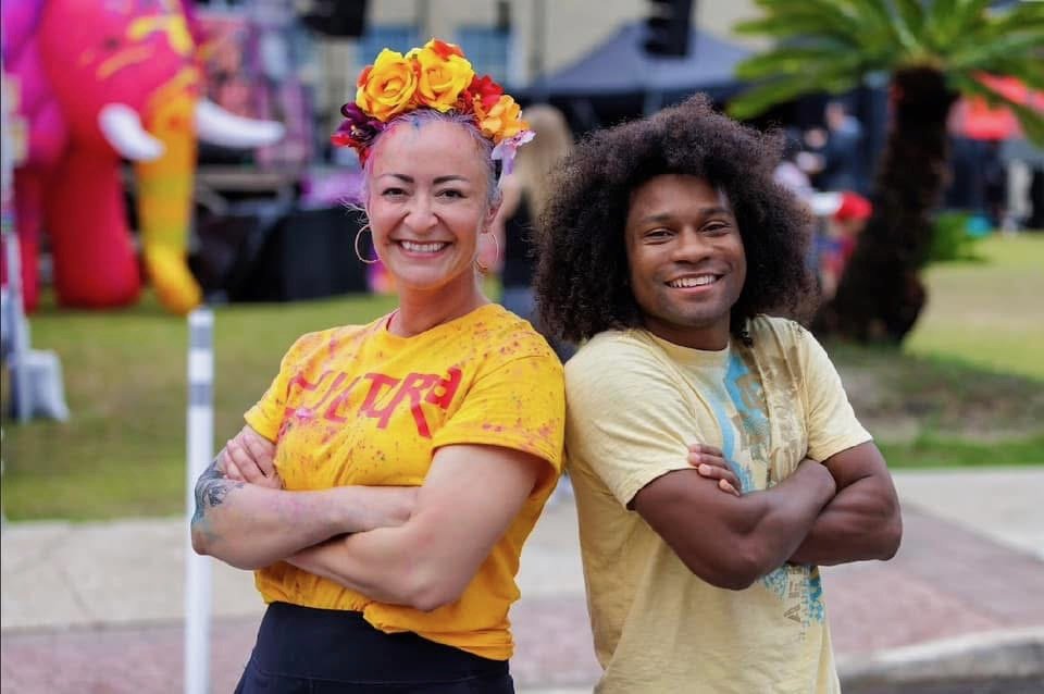 Keystone Civics founder, Dr. Kesia Blenn,with a community member at Cultura International Festival in downtown Panama City, Florida, a community festival created to celebrate cultural diversity and nationalities represented throughout the community.