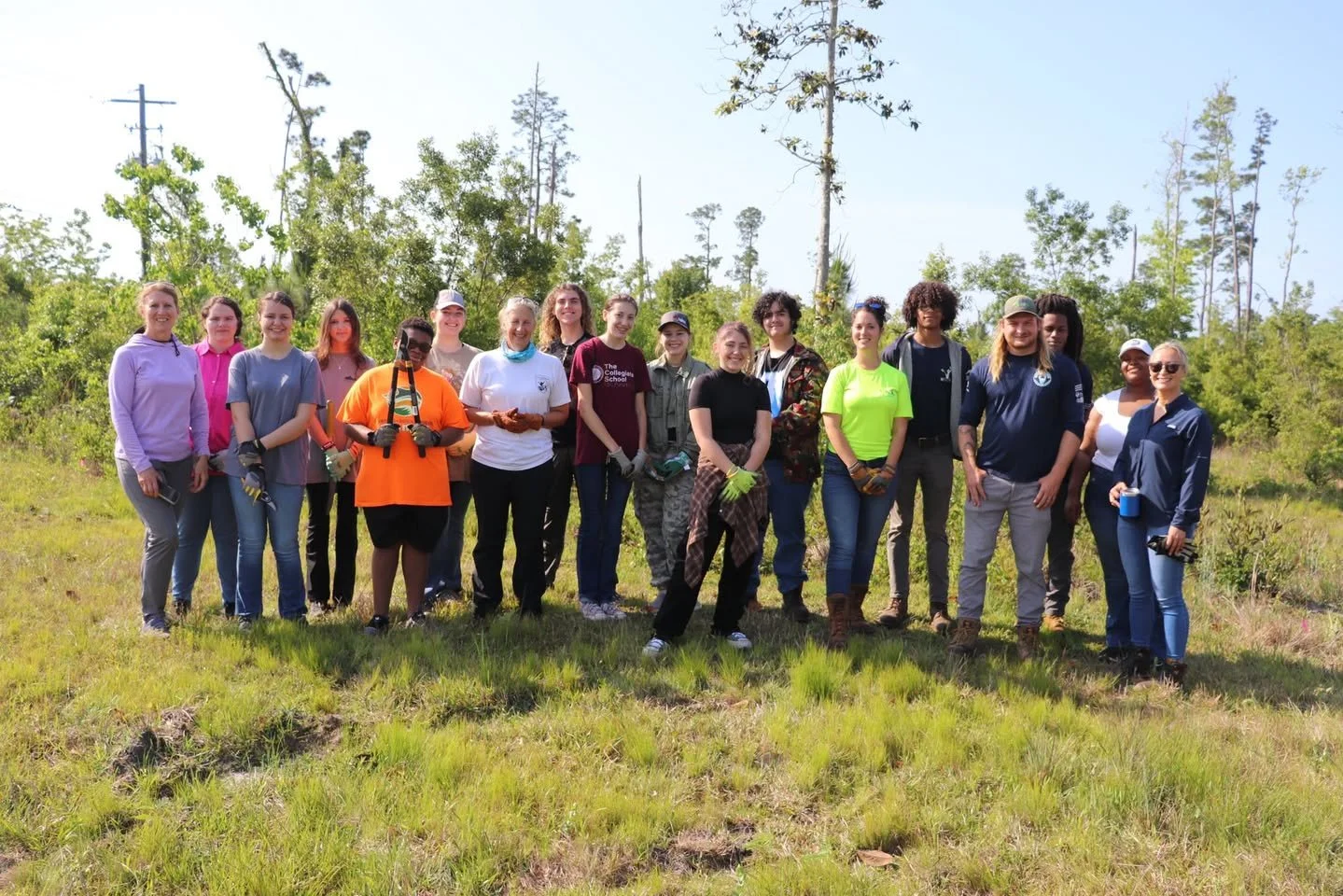 Keystone Civics founder, Dr. Kesia Blenn, volunteering alongside FloridaCorps youth conservation members during a post-Hurricane Micael park recovery day in Panama City, Florida.