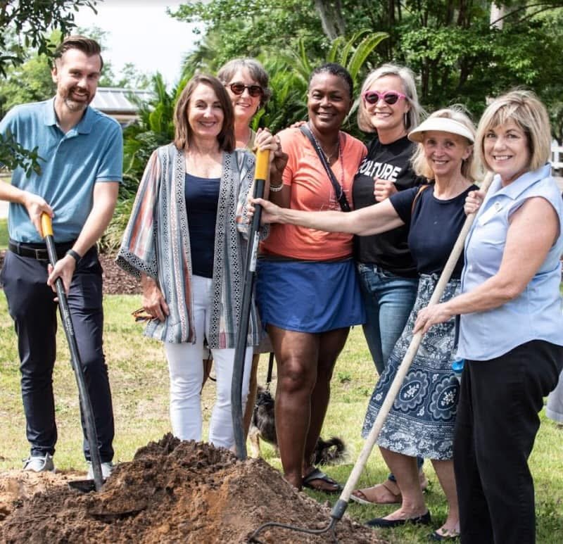 Keystone Civics founder, Dr. Kesia Blenn, with Panama City commissioner and nonprofit community leaders during a reforestation initiative at Oaks by the Bay Park following Hurricane Michael.
