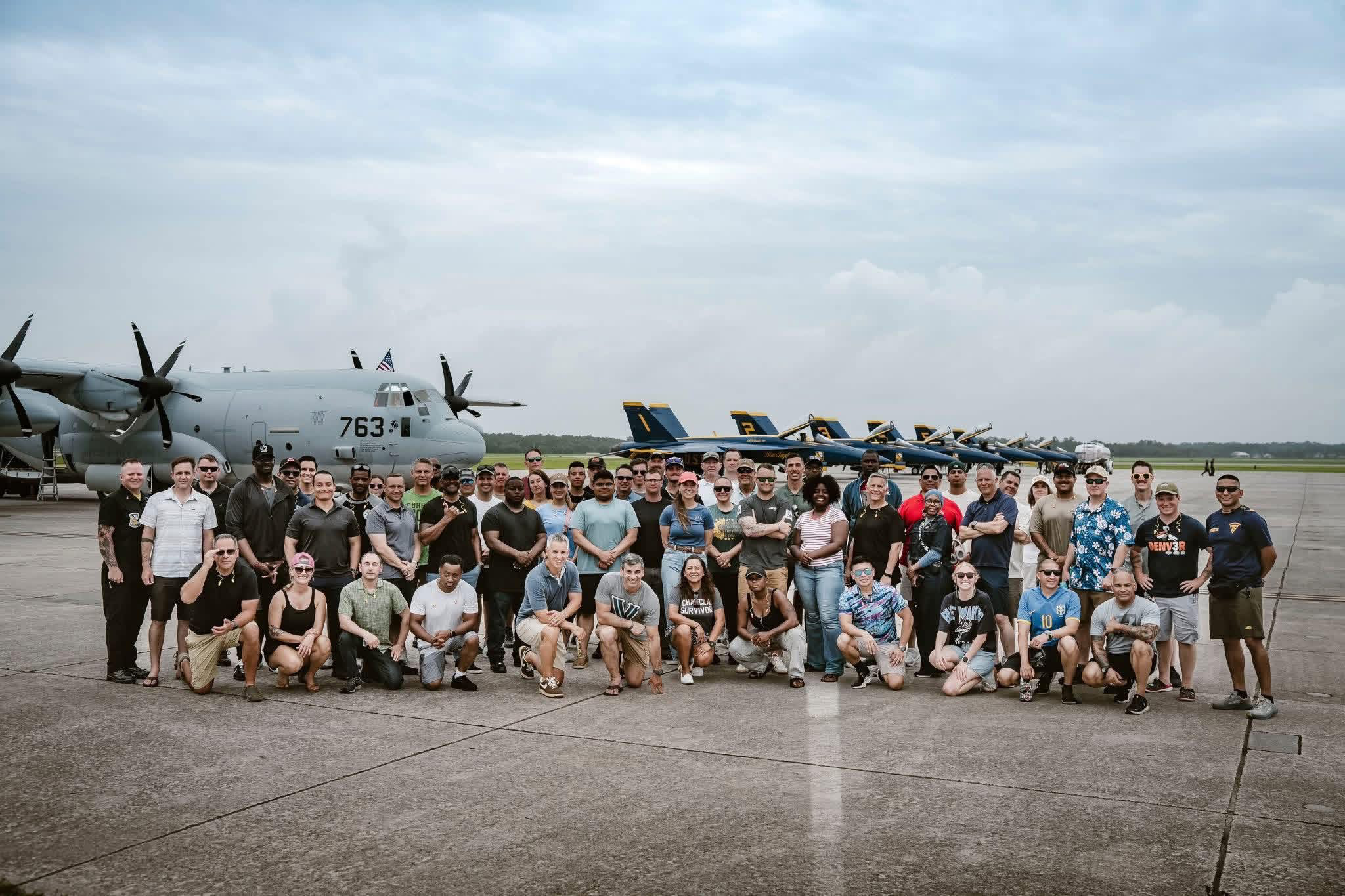 Keystone Civics founder, Dr. Kesia Blenn, with U.S. Army Civil Affairs colleagues during a private Blue Angels tour in Pensacola, Florida following Annual Training.