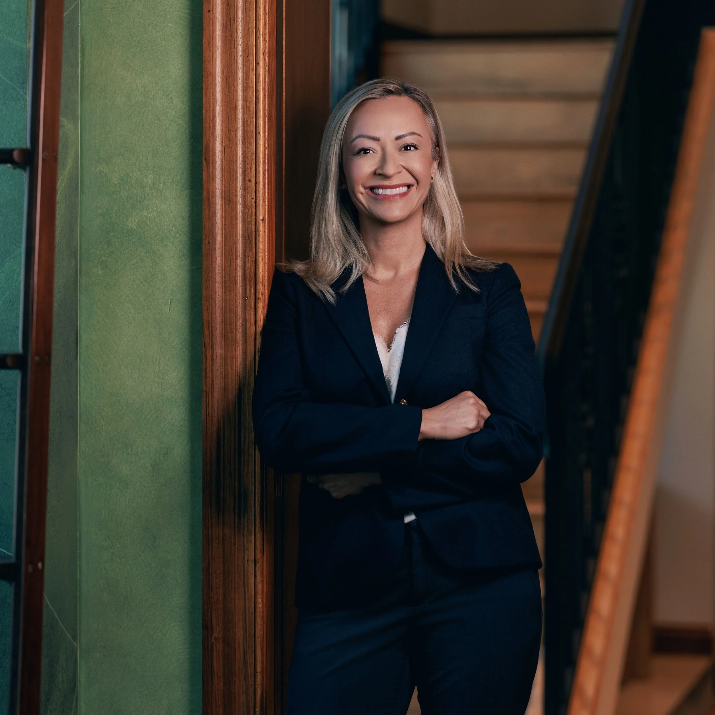 Dr. Kesia Blenn, founder of Keystone Civics, photographed inside historic building in downtown Panama City, Florida.
