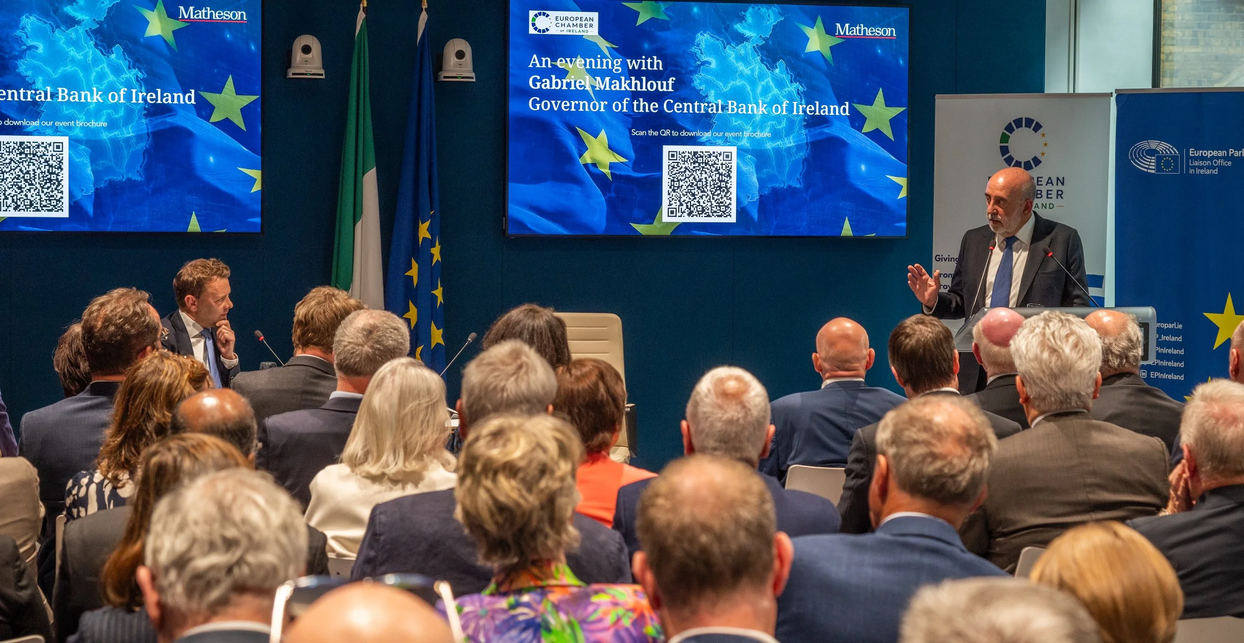 Gabriel Makhlouf, Governor of the Central Bank of Ireland addressing attendees at European Chamber of Ireland event in June 2026.
