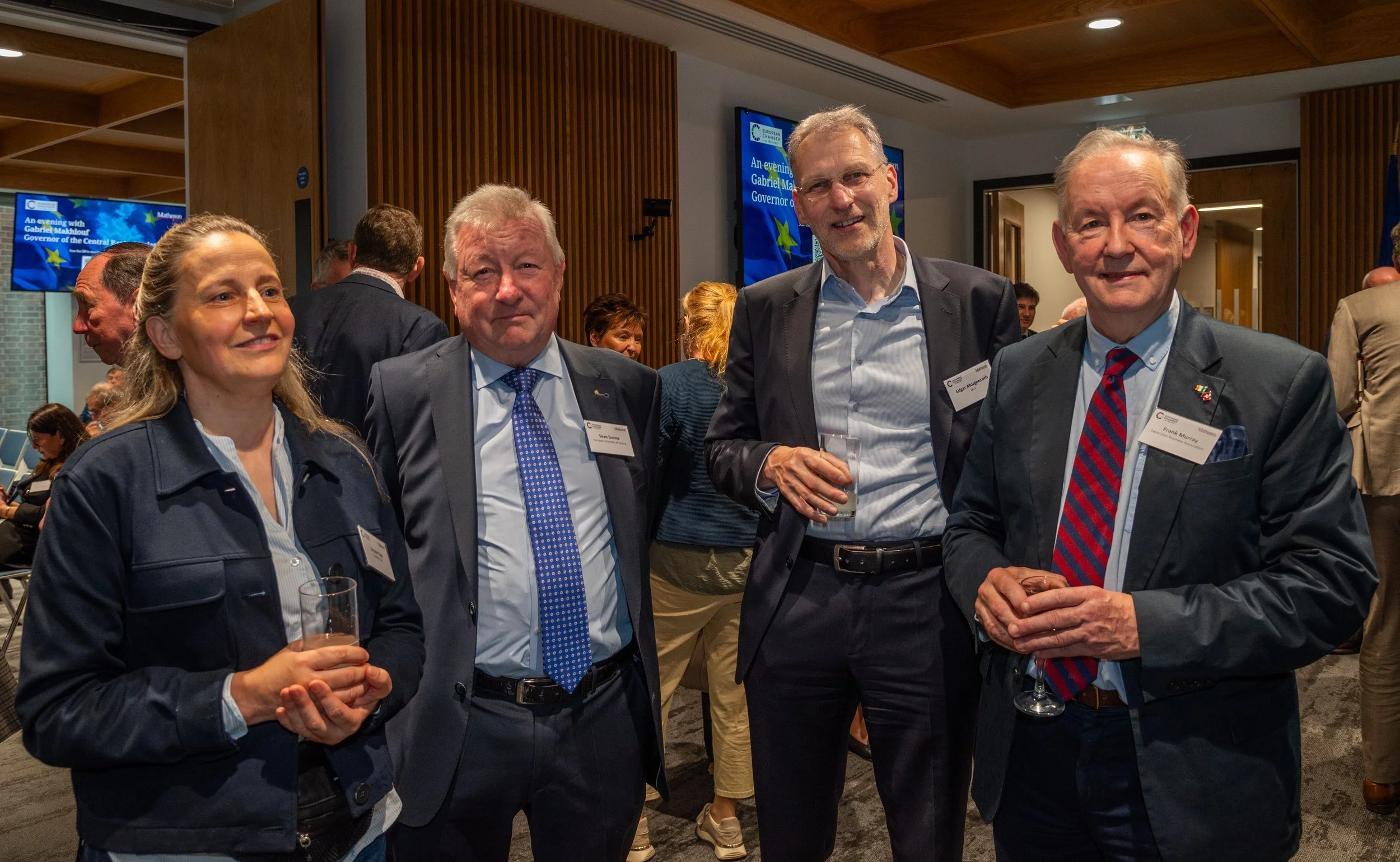 Ursula Tipp, Member of the Board of the Belgian-Luxembourg Chamber of Commerce, Sean Dunne, ECI, Professor Edgar Morgenroth, Dublin City University, Frank Murray, Chairman of Swiss Irish Business Association (SIBA) 