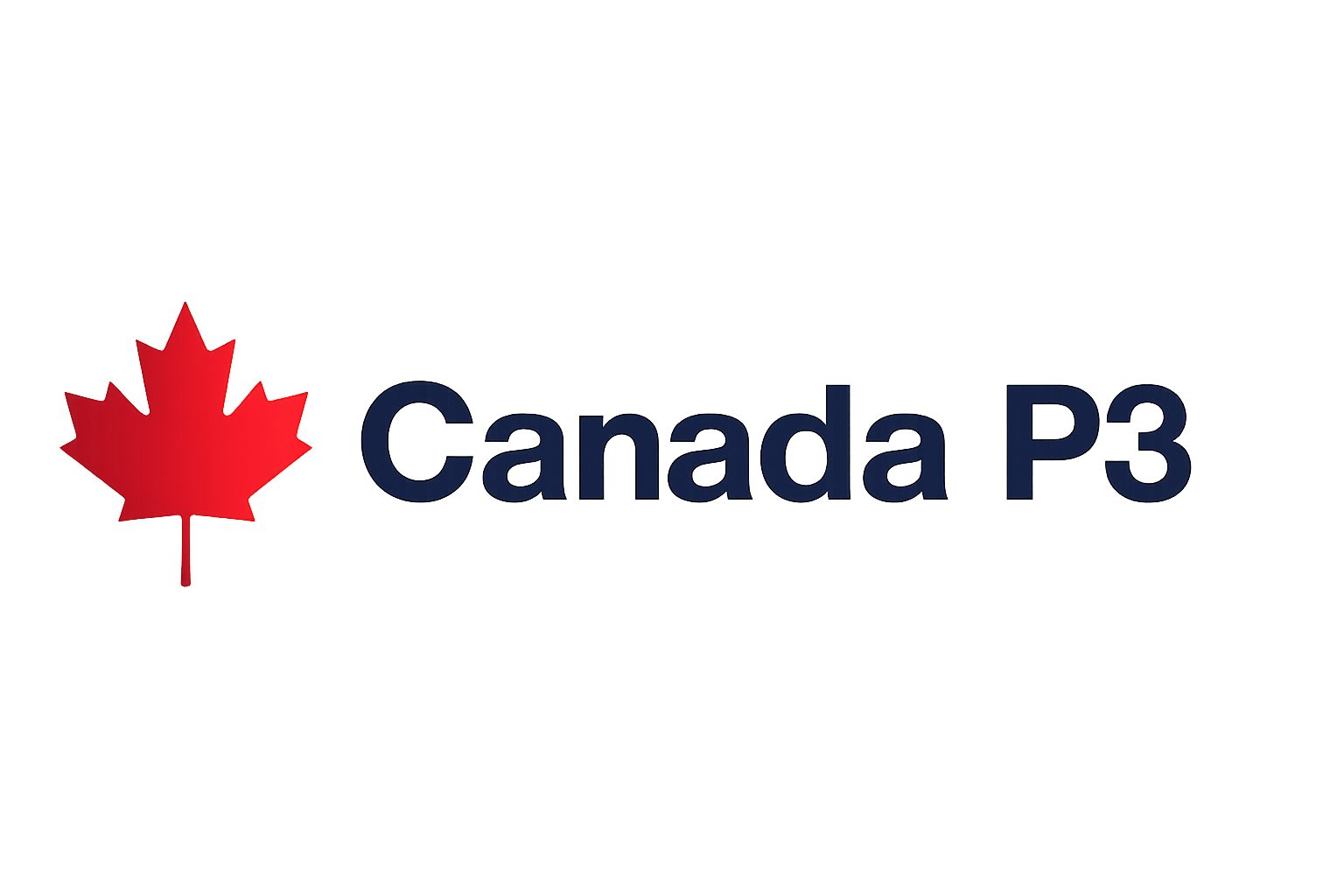 A graphic featuring a red maple leaf and the text 'Canada P3' in dark blue, set against a background with vertical streaks of black, red, white, and purple.