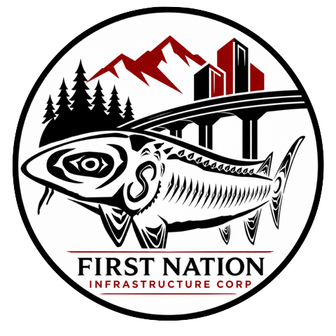 A logo featuring a fish, mountains, trees, and a bridge with the text 'First Nation Infrastructure Corp'.