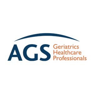 Logo for the American Geriatrics Society Healthcare Professionals chapter with a stylized blue arc and the abbreviations AGS in blue, and orange text reading 'Geriatrics Healthcare Professionals'.