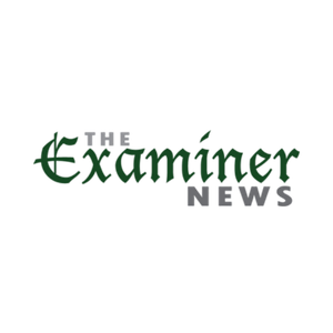 Logo of The Examiner News with a black background and text in green and gray.