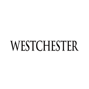 The image features a black background with the word "WESTCHESTER" written in white, stylized with dotted lines.