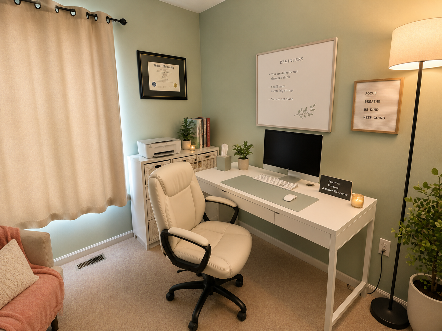 Beyond capacity therapy Serene home office with calming decor