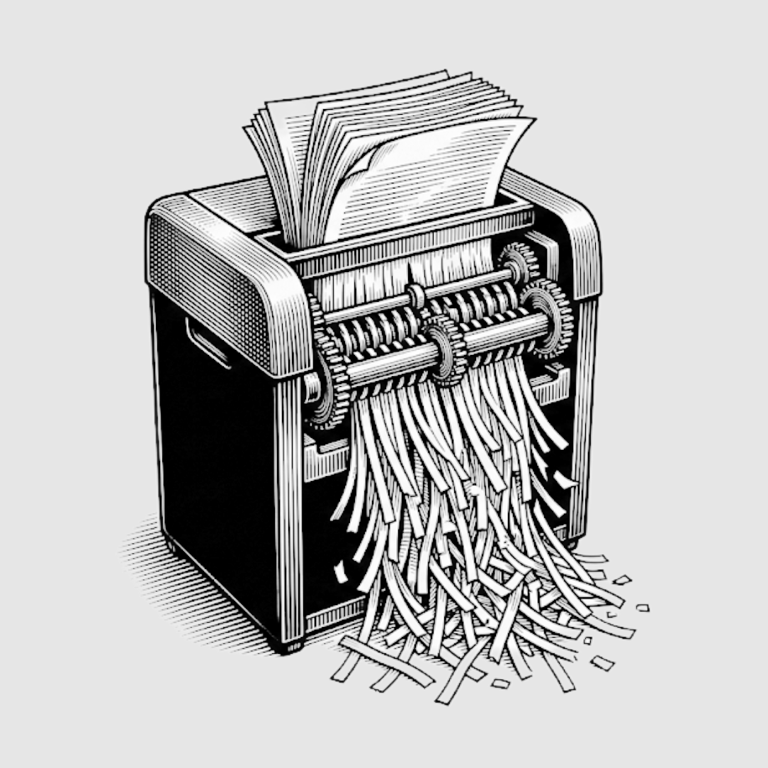 a shredder, shredding a massive document