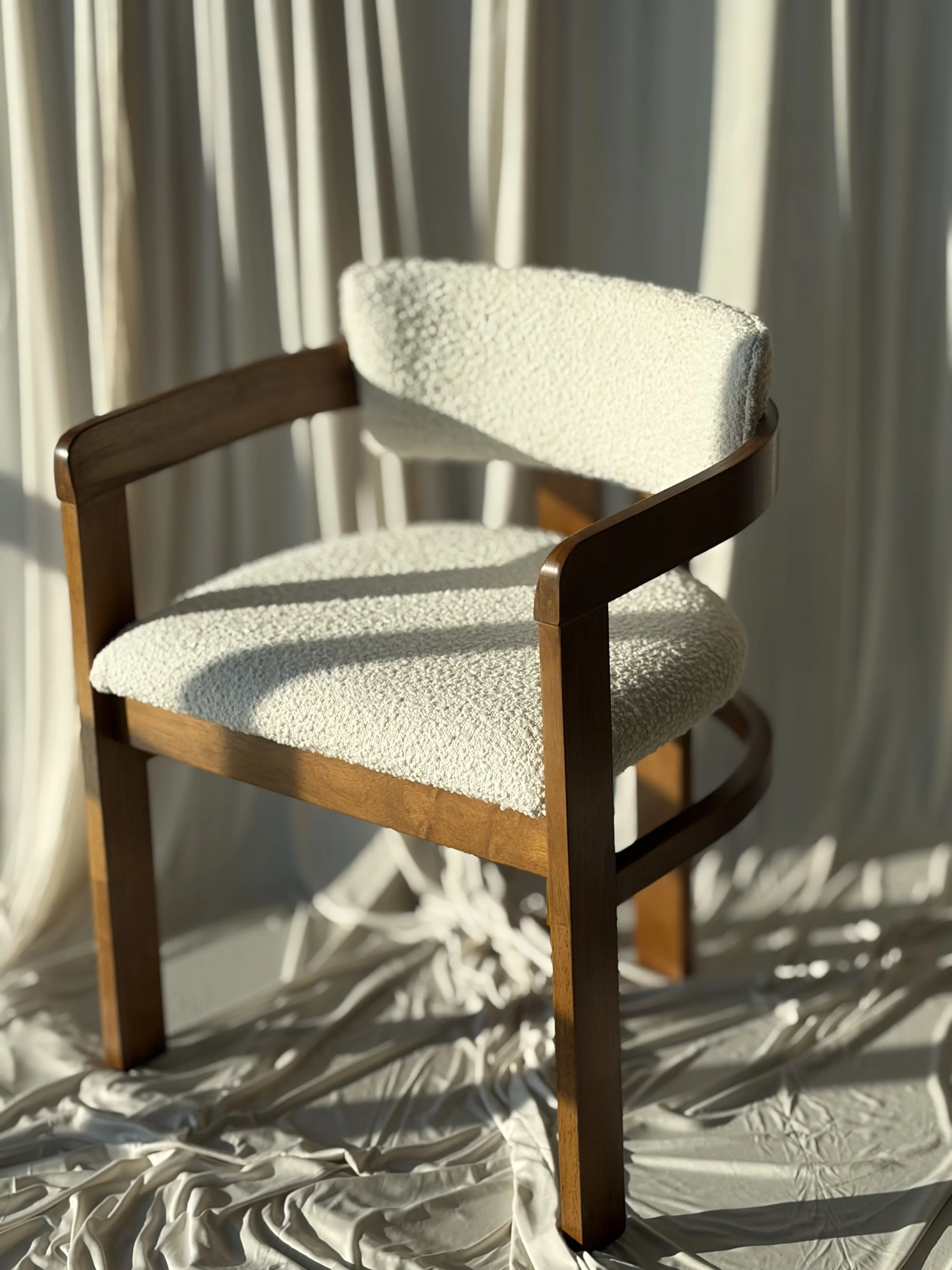 White and Wood Sherpa Chair