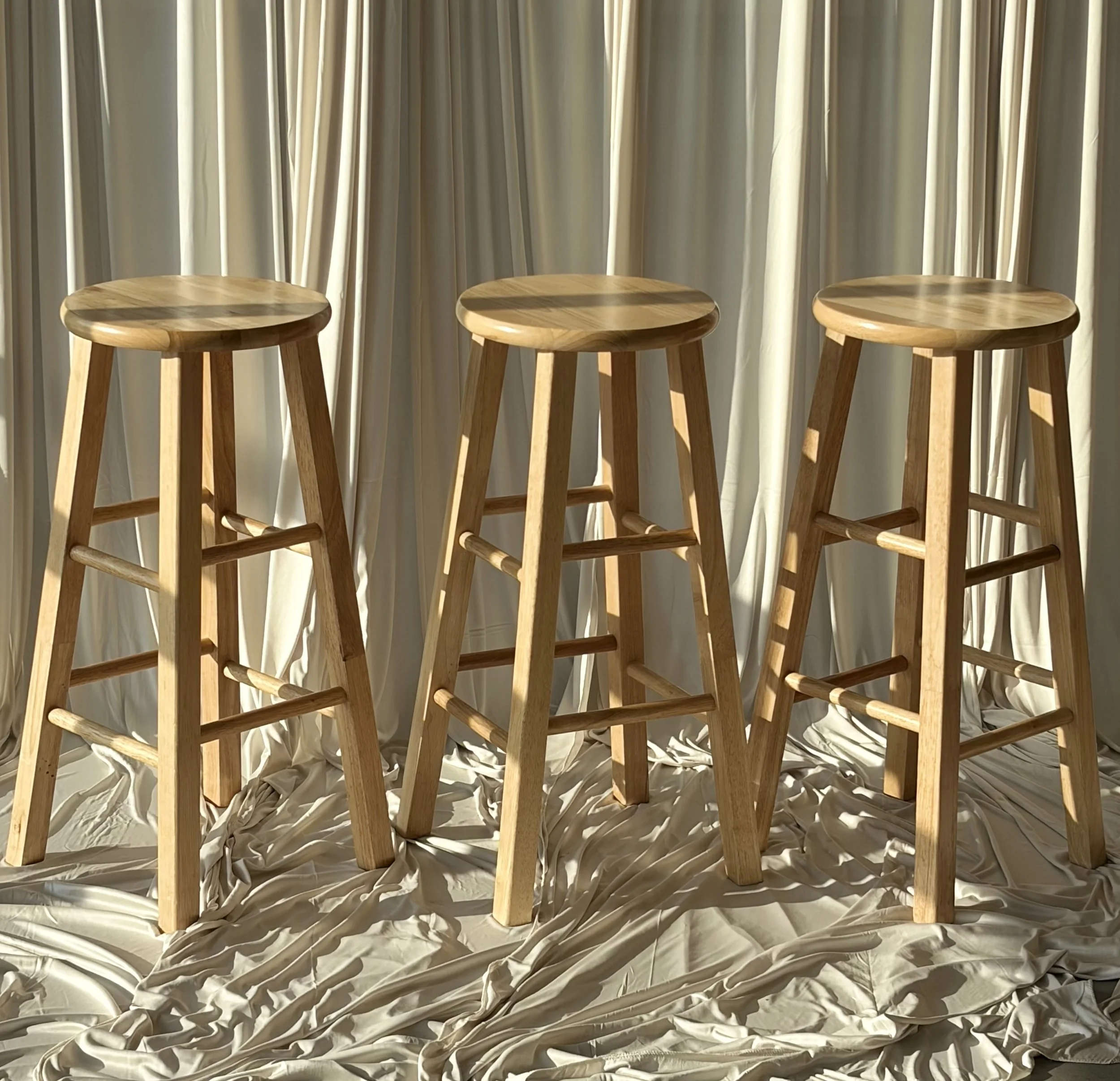 3 Blonde Wood Stools